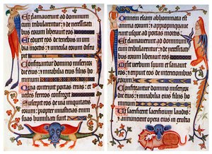 Seite mit illustriertem Text aus dem Luttrell-Psalter