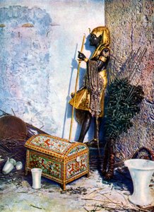 Bemalte Kleidertruhe, die am Fuß der Statue von Tutanchamun liegt, Ägypten, 1933-1934 von Unbekannt