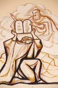 Gemälde in der Kathedrale von Lome: Moses und die Gesetzestafeln, Lome, Togo von Unbekannt