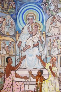 Gemälde in der Kathedrale von Lome: Jungfrau und Kind, Lome, Togo von Unbekannt