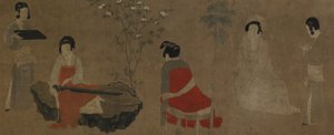 Palastdamen stimmen eine Zither qin, Ming-Dynastie, 1368-1644 von Unbekannt