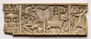 Panel von einem Kästchen mit Szenen aus höfischen Romanzen, 1330-1350 oder später von Unbekannt