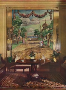 Tafel zeigt Regency Brighton, flankiert von verspiegelten Glaspilastern, 1933