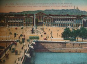 Panorama des Place de la Concorde, Blick auf die Sacré-Cœur-Basilika in Montmartre, Paris