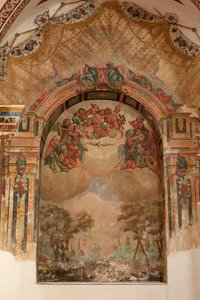 Pfarrkirche (Iglesia de San Agustín). Innenraum. Eine Kapelle. Wandmalereien. Schule von Zurbaran. Eine Kapelle. Barock. 17. Jahrhundert. von Unbekannt