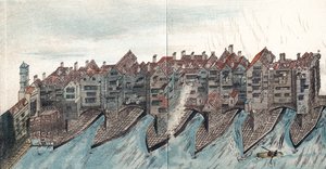 Teil der alten London Bridge, ca. 1600