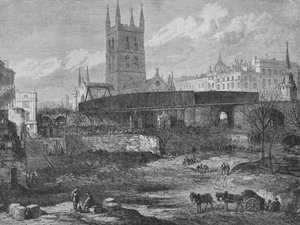 Teil des Geländes des St. Thomas Hospitals in Southwark, das für Eisenbahnzwecke geräumt wird, um 1862 von Unbekannt