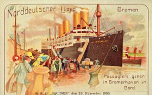 Passagiere besteigen den riesigen SS Kaiser Wilhelm II in Bremerhaven, 1905