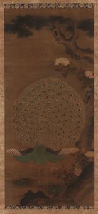 Pfau, Pfingstrosen und Kiefer, Edo-Periode