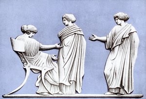 Penelope und Mägde, Wedgwood-Plakette, 18. Jahrhundert, um 1920