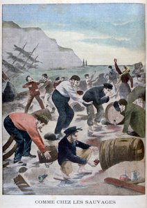 Menschen retten Gegenstände von einem Schiffswrack auf der Isle of Wight, 1902