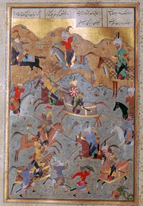 Persische Miniatur der Schlacht zwischen Alexander dem Großen und Darius, 16. Jahrhundert