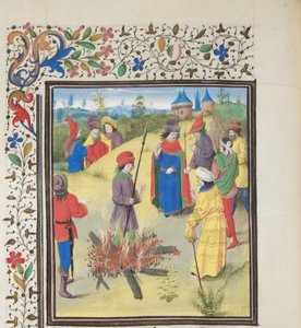 Peter Bartholomäus unterzieht sich der Feuerprobe. Miniatur aus der Historia von Wilhelm von Tyrus, 1460er Jahre von Unbekannt