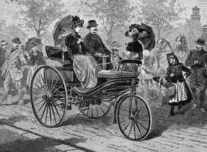 Benzinbetriebenes Auto von Benz & Co., fähig zu 16 km pro Stunde, ca. 1890er Jahre