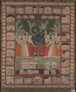 Pichvai-Wandbehang mit der Verehrung von Shri Nathaji, 1825-1850 von Unbekannt