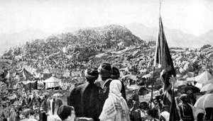 Pilger verrichten den Wukuf, Berg Arafat, Saudi-Arabien, 1922