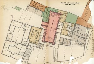 Plan der Guildhall und ihrer Umgebung, City of London, ca. 1750, 1886 von Unbekannt