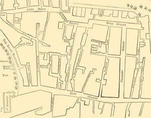 Plan eines Teils von Westminster zwischen 1734 und 1748 - Vor der Errichtung der Great George Street von Unbekannt