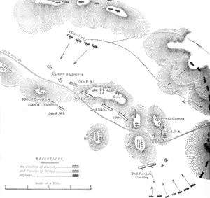 Plan der Aktion bei Ahmed Kheyl, in der Nähe von Ghazni am 19. April 1880, um 1880 von Unbekannt