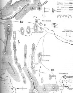 Plan der Schlacht von Charasiah, 6. Oktober 1879