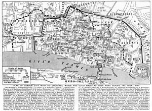 Plan der Stadt London mit Kirchen, Bezirken und Zunfthallen, 1926-1927 von Unbekannt