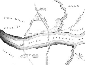 Plan des Unglücks am Intombe-Fluss am 12. März 1879, um 1880