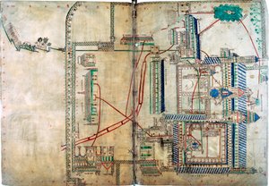 Plan des Wasserversorgungssystems zur Kathedrale von Canterbury, ca. 1150 von Unbekannt