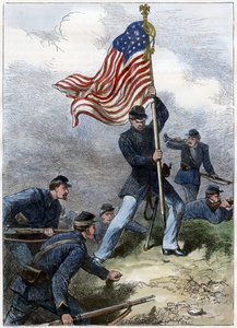 Hissen der Unionsflagge auf einem Bollwerk, Belagerung von Vicksburg, 1863 von Unbekannt