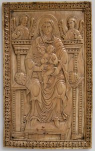 Plakette mit thronender Jungfrau und Kind, Karolingisch, 850-875