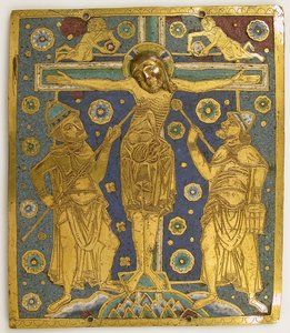 Plakette mit der Kreuzigung zwischen Longinus und Stephaton und Personifikationen..., Deutsch, ca. 1200 von Unbekannt