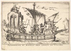 Tafel 10: Agamemnon und Menelaos in einem Boot, begleitet von anderen Figuren, 1664 von Unbekannt