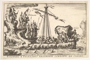 Platte 8: Polyphemus und Palemonius geführt von Ceres Polifemo e Palemonio Argonauti condotti d..., 1664 von Unbekannt