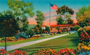 Platz, an dem 1846 die erste amerikanische Flagge in Kalifornien gehisst wurde. San Diego, Kalifornien, ca. 1940