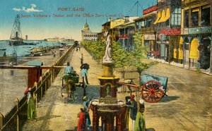 Port-Said - Königin Victoria Statue und das Büro der Suezkanal-Gesellschaft, um 1918-1939