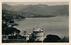 Portofino - Castello Braun und Panorama des Golfs von Tigullio, ca. 1900 von Unbekannt