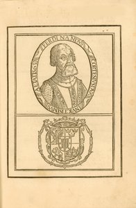 Porträt von Hernán Cortés mit seinem Wappen von Unbekannt