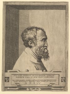 Porträt von Michelangelo im Profil nach rechts, in einer Nische, 1545 von Unbekannt