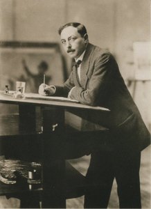 Porträt von Thomas Theodor Heine in seinem Atelier, ca. 1913