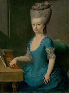 Porträt eines Mädchens in Blau am Cembalo