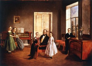 Porträt einer Familie in einem Innenraum, russisch, ca. 1840 von Unbekannt