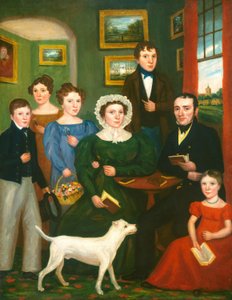 Porträt einer unbekannten Familie mit einem Terrier, ca. 1825-1835