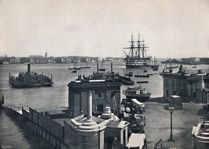 Portsmouth - Gesamtansicht des Hafens, zeigt Nelsons Kriegsschiff, die Victory, 1895