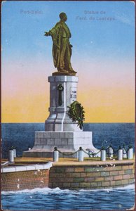 Postkarte mit der Statue von Ferdinand de Lesseps im Hafen von Port Said, frühes 20. Jahrhundert (nach einem Foto)