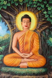 Preah Prom Rath Kloster. Leben des Buddha. Meditation auf einer Lotusblume, Siem Reap, Kambodscha