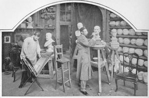 Modelle vorbereiten bei Madame Tussauds, London, ca. 1903