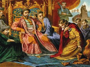 Prinz Alexander Newski bittet Batu Khan um Gnade für Russland, Ende des 19. Jahrhunderts von Unbekannt