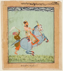 Prinz Mathu Singh auf einem blauen Pferd, ca. 1720