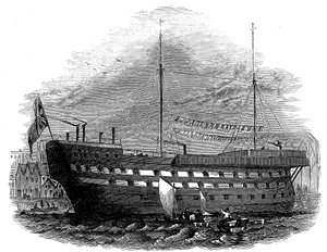 Gefängnisschiff Warrior in Woolwich, London, 1848
