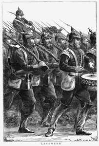 Preußische Soldaten auf dem Marsch, Deutsch-Französischer Krieg, September 1870 von Unbekannt