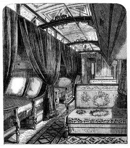 Schlafwagen der Pullman Company auf der Union Pacific Railroad, um 1869